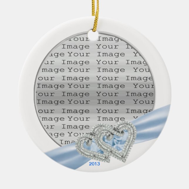 Anpassningsbar Hearts Ice Blue Ribbon Ornament (Framsidan)