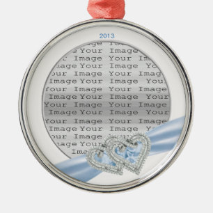 Anpassningsbar Hearts Ice Blue Ribbon Ornament