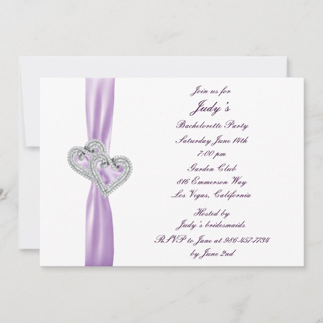 Anpassningsbar Hearts Lavender Bachelorette Party  Inbjudningar (Framsida)
