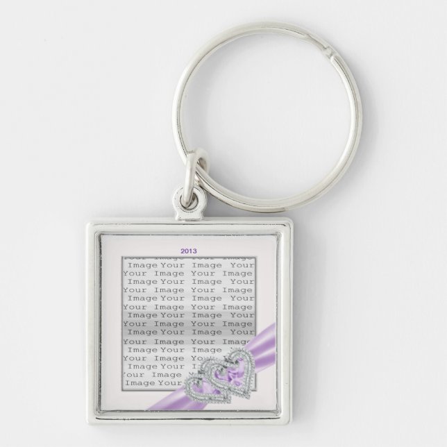 Anpassningsbar Hearts Lavender Ribbon Nyckelring (Framsidan)