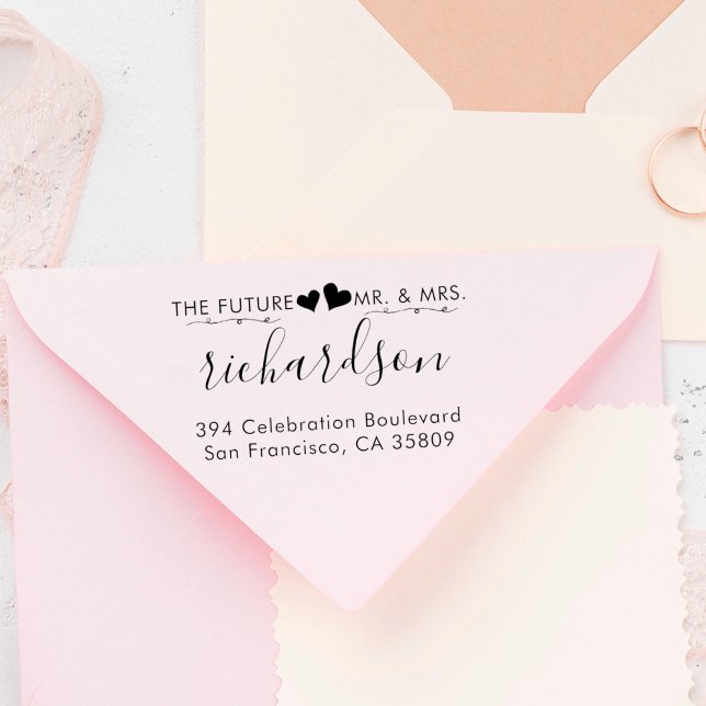 Anpassningsbar Hearts & Mr. & Mrs Bröllop Returadr Stämpel (Skapare uppladdad)