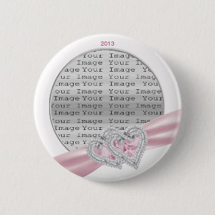 Anpassningsbar Hearts Pastel Rosa Ribbon-knapp Knapp