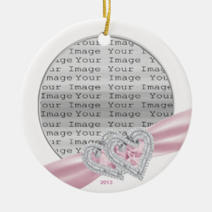 Anpassningsbar Hearts Pastel Rosa Ribbon Ornament