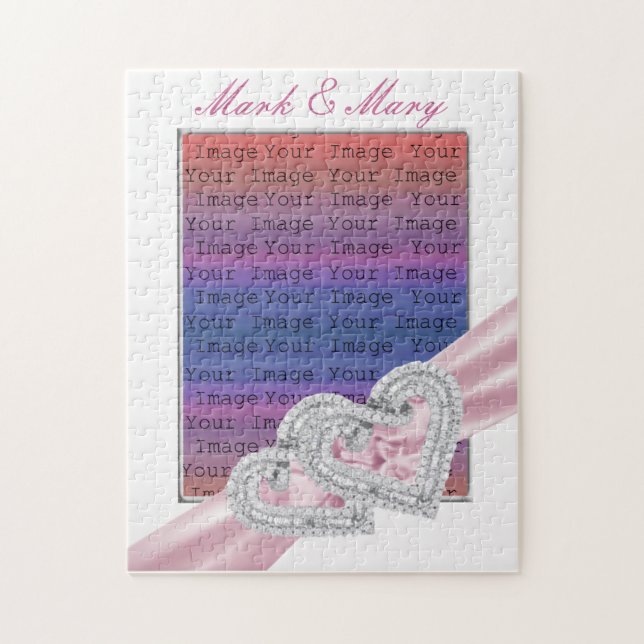 Anpassningsbar Hearts Pastel Rosa Ribbon Puzzle Pussel (Vertikal)