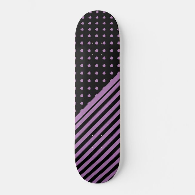 ANPASSNINGSBAR HEARTS & RAND BLACK LILA MÖNSTER MINI SKATEBOARD BRÄDA 18,5 CM (Framsida)