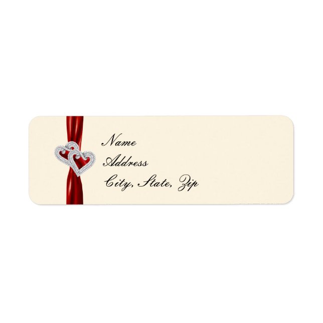 Anpassningsbar Hearts Red Ribbon-Adressetiketter Returadress Etikett (Framsidan)