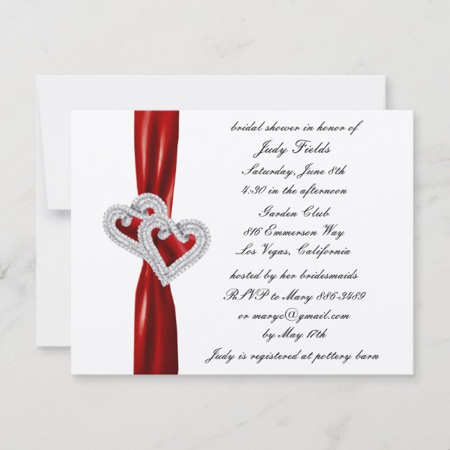 Anpassningsbar Hearts Red Ribbon Inbjudningskort f (Framsida)