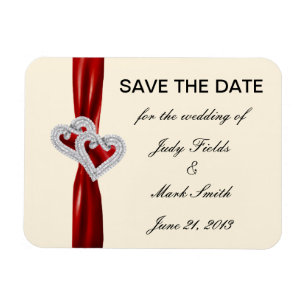 Anpassningsbar Hearts Red Ribbon Spara datum magne Magnet