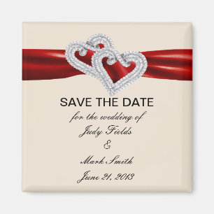 Anpassningsbar Hearts Red Ribbon Spara datum magne Magnet