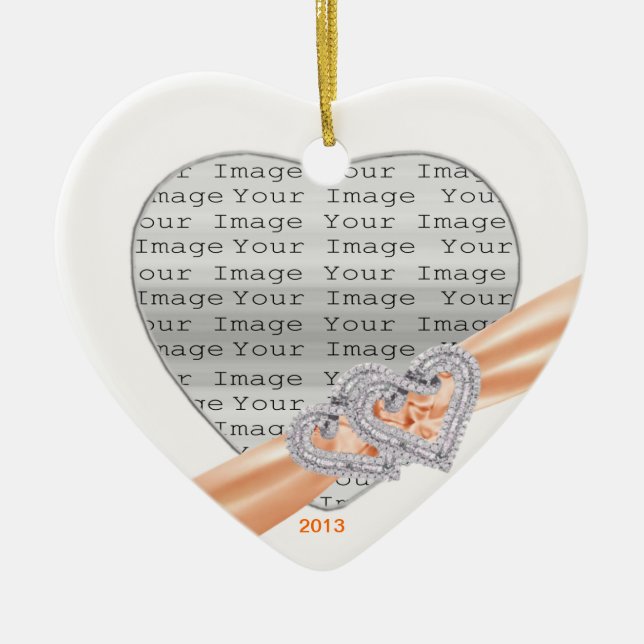 Anpassningsbar Hearts Tangerine Ribbon Ornament (Framsidan)