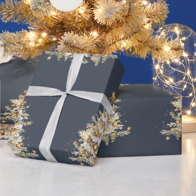 Anpassningsbar Helgdag Blue Guld Träd Gift Presentpapper (Helgdagar)