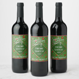 Anpassningsbar Helgdag Grönt Holly Lövs och Red Be Vinflaska Etikett