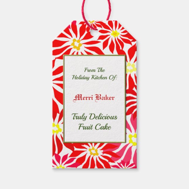 Anpassningsbar Helgdag Kitchen Red Poinsettia Gift Presentetikett (Framsidan)
