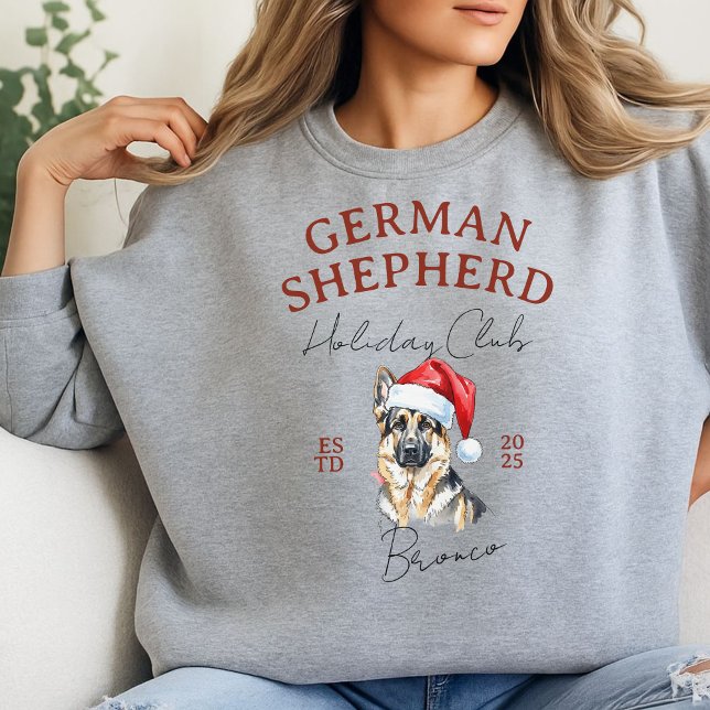 Anpassningsbar Helgdag Klubb German Shepherd Lång Ärmad Tröja (Elevate your holiday shopping apparel with this Custom Holiday Club German Shepherd sweatshirt!)