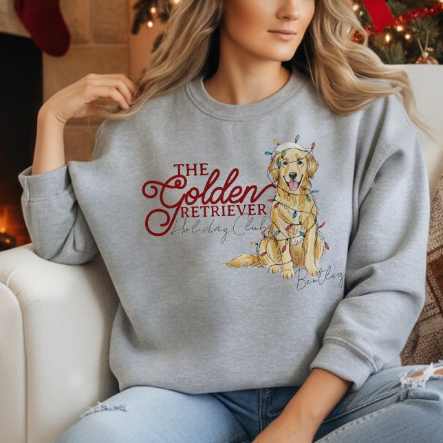 Anpassningsbar Helgdag Klubb Golden Retriever Lång Ärmad Tröja (Elevate your holiday shopping apparel with this Custom Christmas Golden Retriever sweatshirt!)