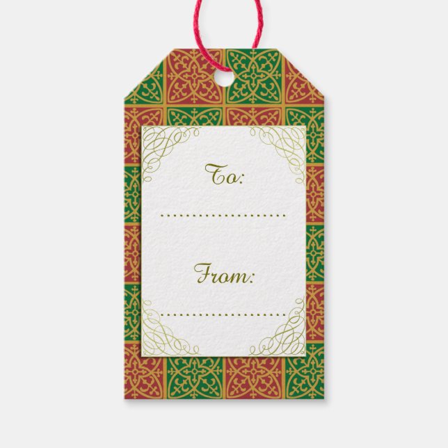 Anpassningsbar Helgdag Red and Grönt Fleur-de-lis  Presentetikett (Framsidan)