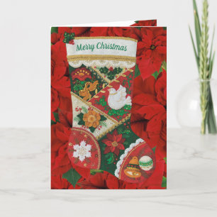 Anpassningsbar Helgdag Stocking & Poinsettia Tha Tack Kort