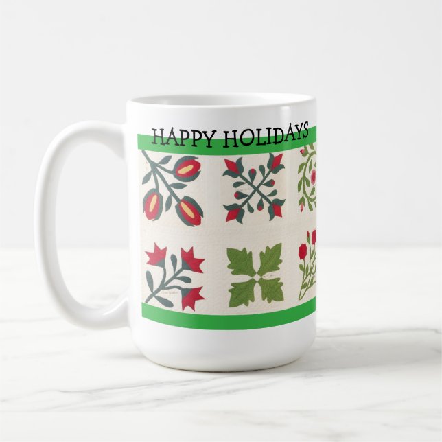 Anpassningsbar Helgdag Vintage Quilt Mönster Kaffemugg (Vänster)