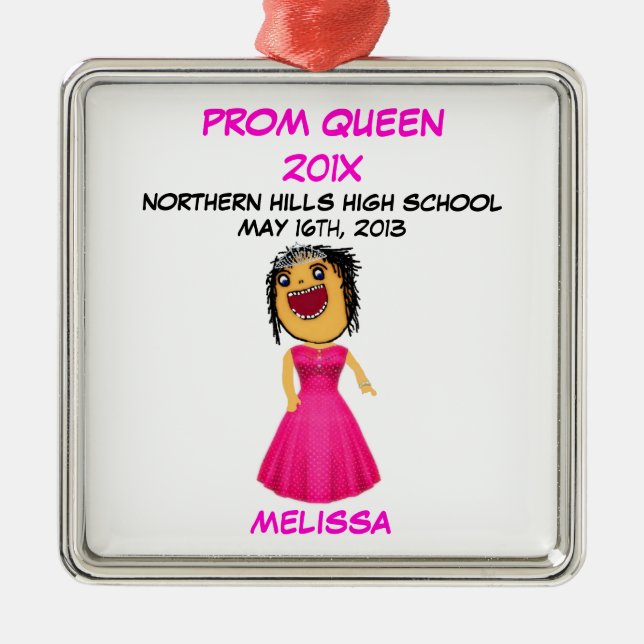 Anpassningsbar High School Prom Queen Tecknad Julgransprydnad Metall (Framsidan)