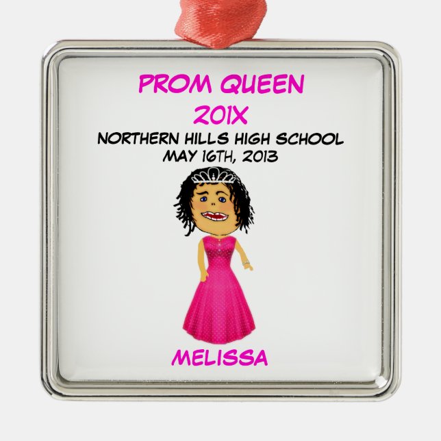 Anpassningsbar High School Prom Queen Tecknad Julgransprydnad Metall (Framsidan)