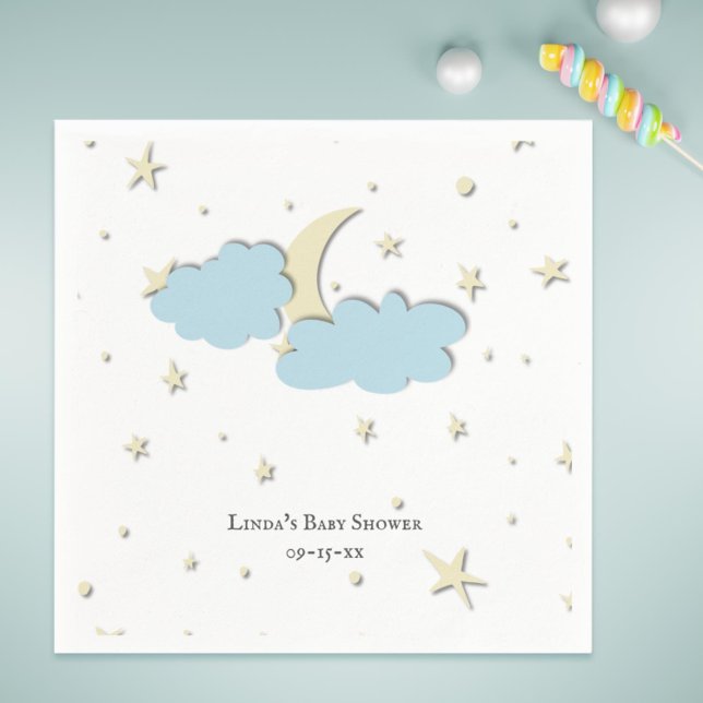Anpassningsbar Himlar med babyskor för Måne & stjä Pappersservett (Custom Sky with Moon & Stars Baby Shower Napkins)