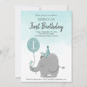 Anpassningsbar Himmel Blue White Elephant Balloon Inbjudningar