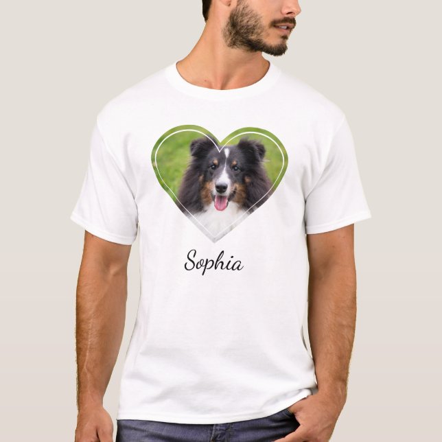 Anpassningsbar Hjärtform Pet-foto med Namn T Shirt (Framsida)