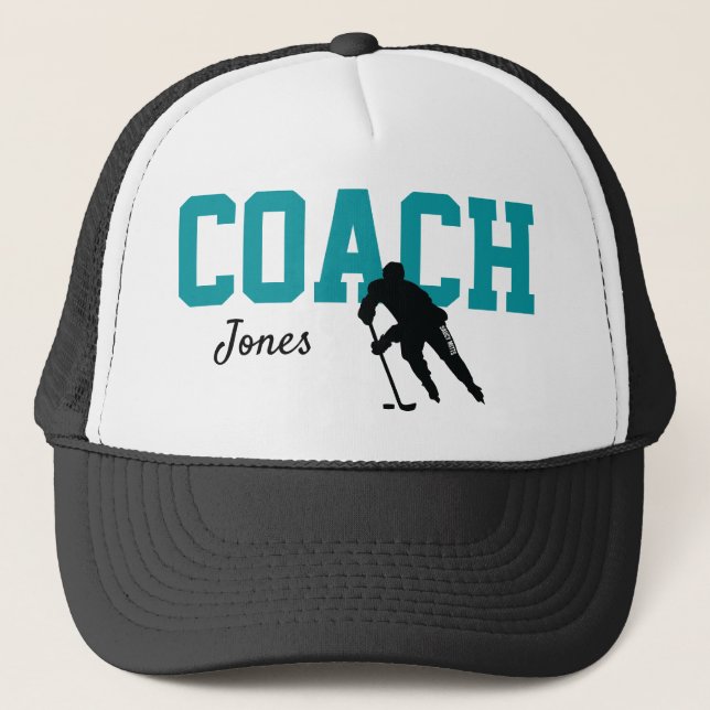 Anpassningsbar Hockey Coach Namn Shark Teal Keps (Framsida)