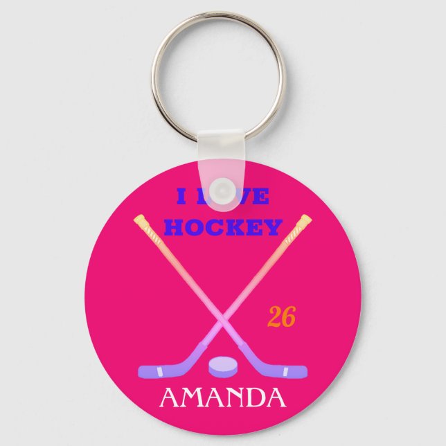 Anpassningsbar Hockey Girl Cute Pastel Ombre Stick Nyckelring (Framsida)