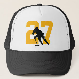 Anpassningsbar Hockey Player Number Black and Guld Keps