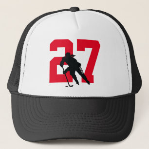 Anpassningsbar Hockey Player Number Black and Red Keps