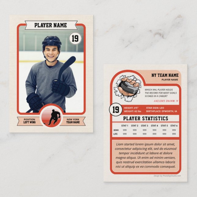 Anpassningsbar Hockey Trading Card, Vintage Player (Fram/baksida)