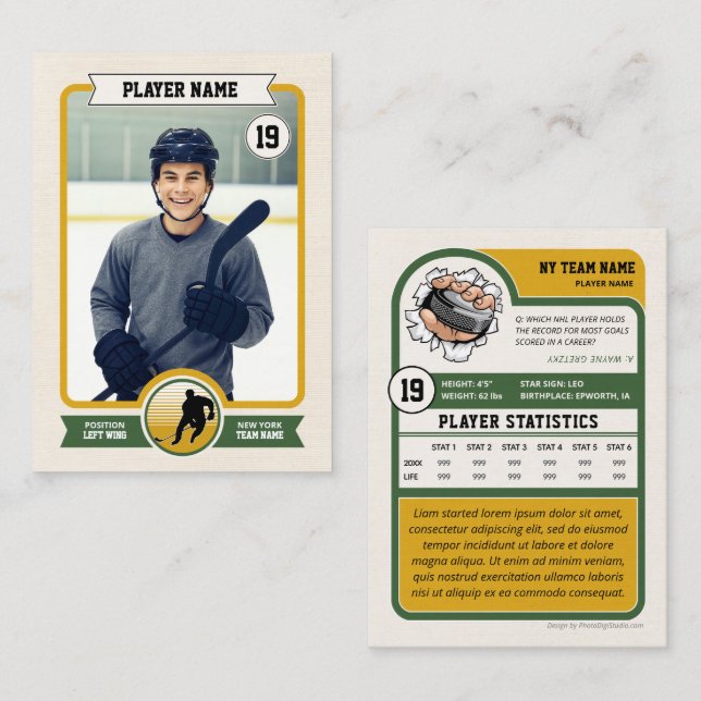Anpassningsbar Hockey Trading Card, Vintage Player (Fram/baksida)