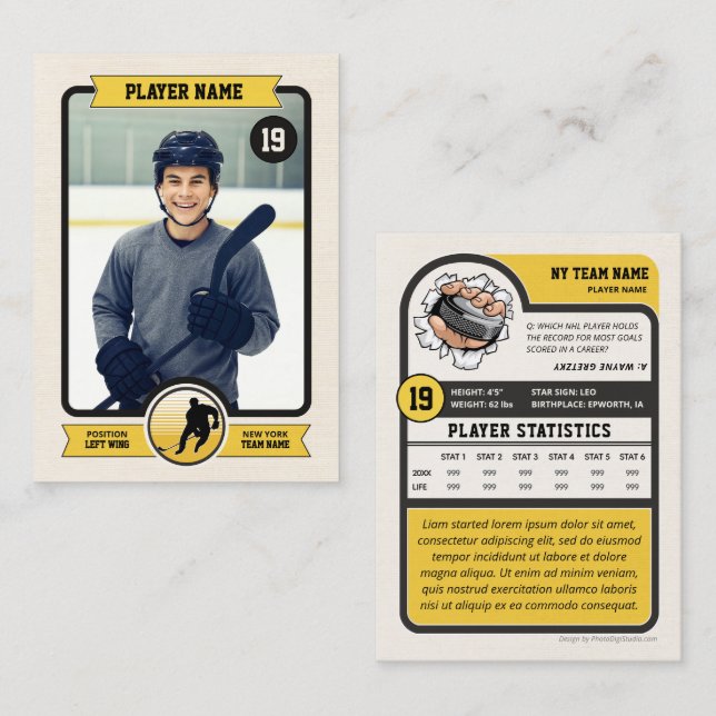 Anpassningsbar Hockey Trading Card, Vintage Player (Fram/baksida)