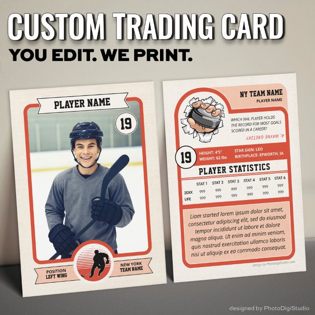 Anpassningsbar Hockey Trading Card, Vintage Player (Vintage Custom Hockey Trading Card, Red Player Card)