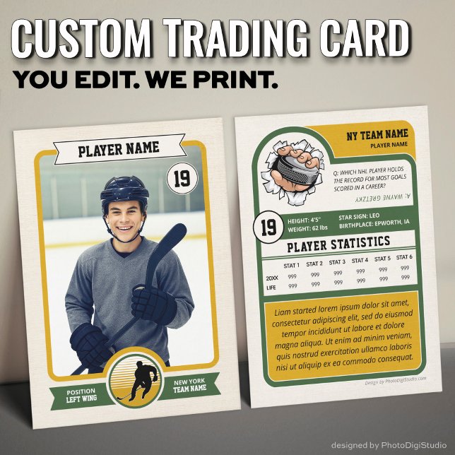 Anpassningsbar Hockey Trading Card, Vintage Player (Vintage Custom Hockey Trading Card, Green Player Card)