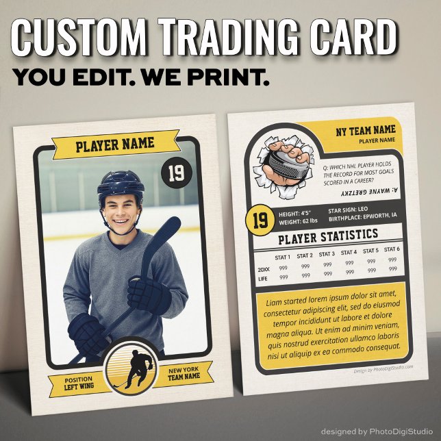 Anpassningsbar Hockey Trading Card, Vintage Player (Vintage Custom Hockey Trading Card, Gold Player Card)