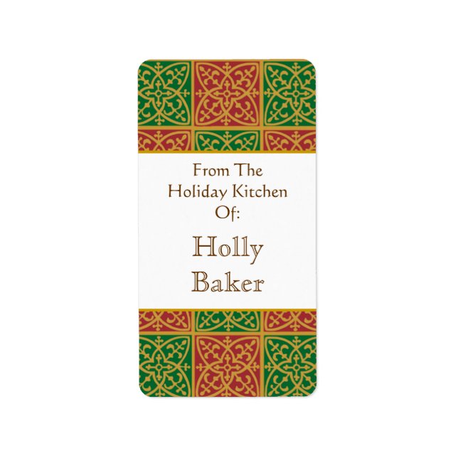 Anpassningsbar Holday Baking Red Grönt Fleur de Li Adressetikett (Framsidan)