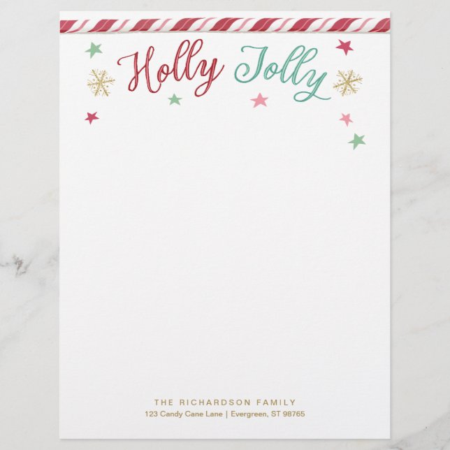 Anpassningsbar Holly Jolly Jul Letterhead Brevhuvud (Framsida)