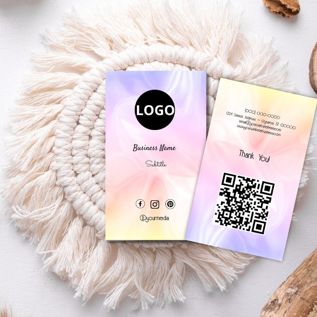 Anpassningsbar Holografisk Logotyp av opalsten Visitkort (elegant,modern,esthetician,rainbow,holographic,mineral opal,business card,qr code,professional busin)