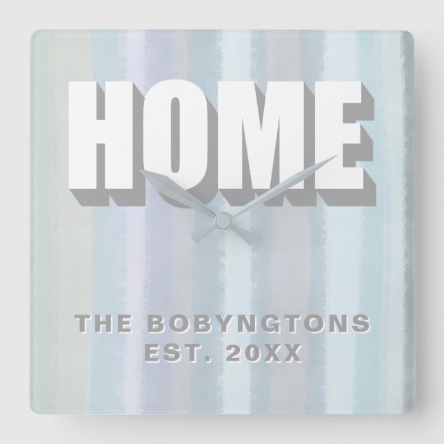 Anpassningsbar Home Family namn pastel rand neutra Fyrkantig Klocka (Framsida)