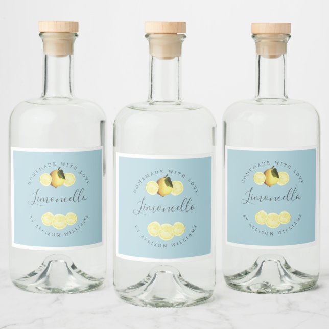 Anpassningsbar Homemade Blue Glow Limoncello-etike Spritflaskor Etikett (Flaskor)