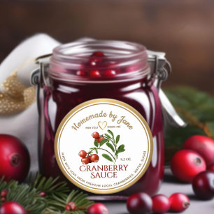 Anpassningsbar Homemade CRANBERRY Sauce Heart Guld Runt Klistermärke