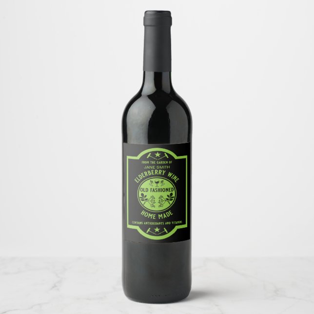 Anpassningsbar Homemade Elderberry Vinflaska Etikett (Framsida)