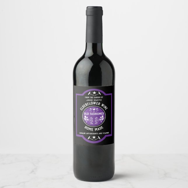 Anpassningsbar Homemade Elderblomma Vinflaska Etikett (Framsida)