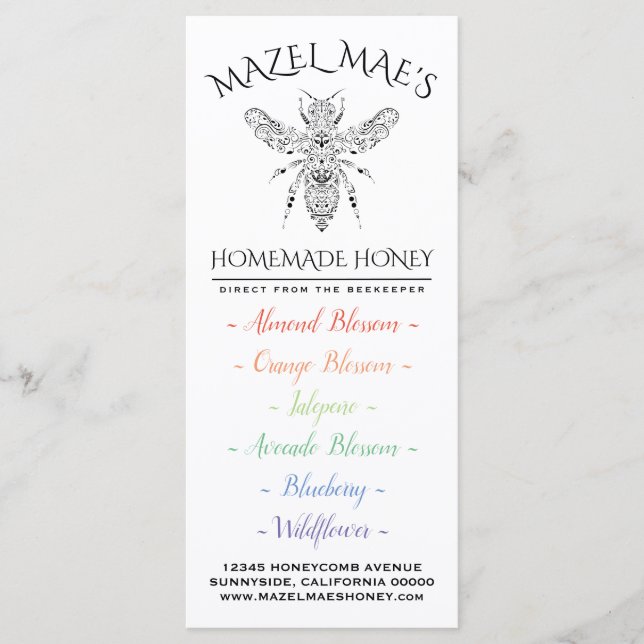 Anpassningsbar Homemade Honung Menu Meny (Framsida)