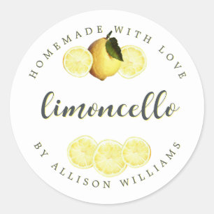 Anpassningsbar Homemade Limoncello-etikett Runt Klistermärke