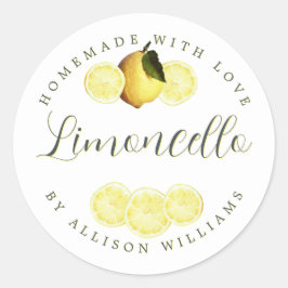 Anpassningsbar Homemade Limoncello-etikett Runt Klistermärke