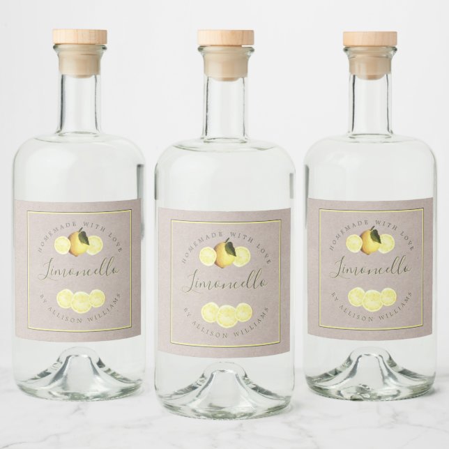 Anpassningsbar Homemade Limoncello Kraft Papper et Spritflaskor Etikett (Flaskor)