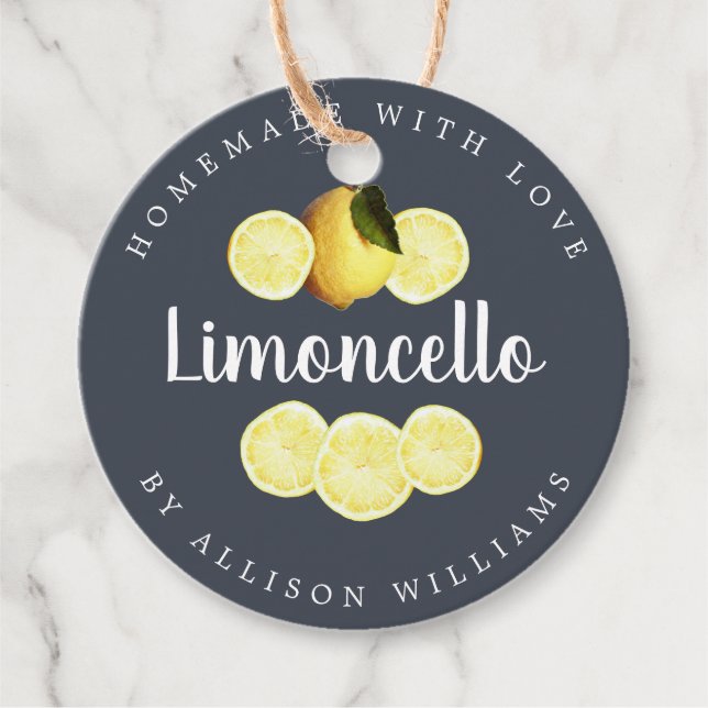Anpassningsbar Homemade Limoncello Mörk blått Flas Gåvor Etiketter (Framsida)